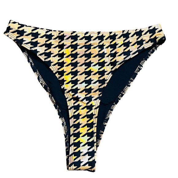 TastefulGirl Black & Gold Holo Houndstooth Tube Top & High Leg Bottom Rave Set - Picture 9 of 13